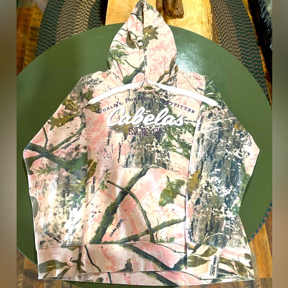 Cabela’s Outfitters Pink Camo Camouflage Lined Women’s Large Hooded Sweatshirt - Picture 2 of 11